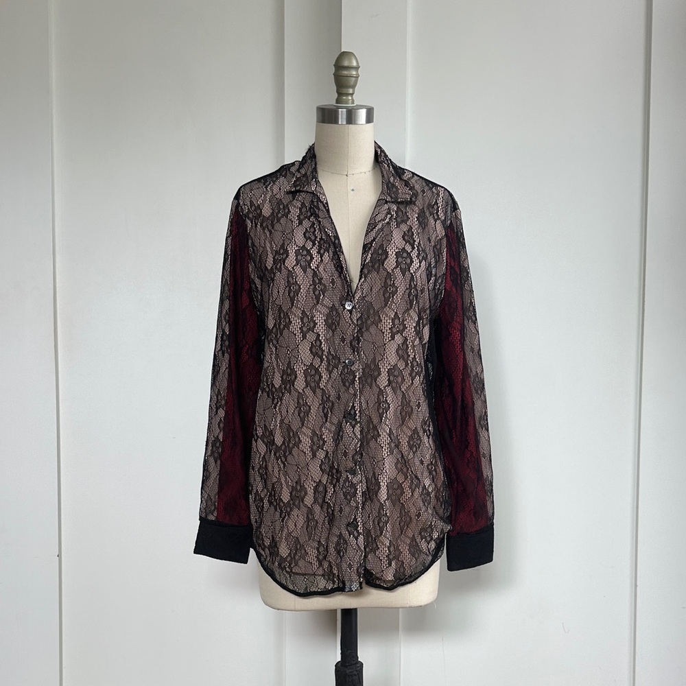 Lace layered Button-Up Blouse